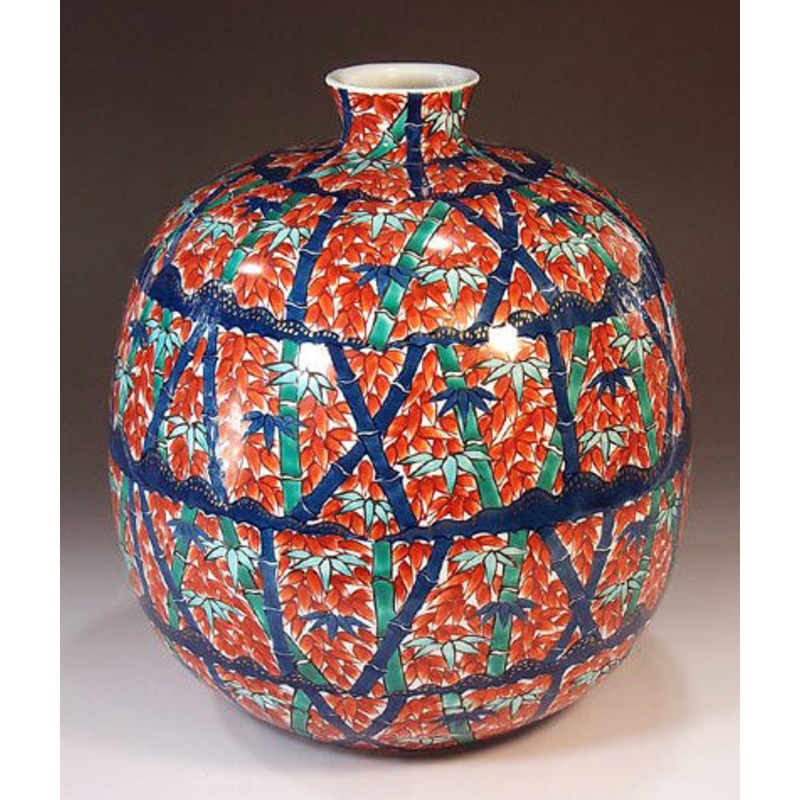 Fujii Kinsai Arita Japan – Somenishiki  Kinsai Chikurine (bamboo grove)  Vase 24.50 cm – Free Shipping