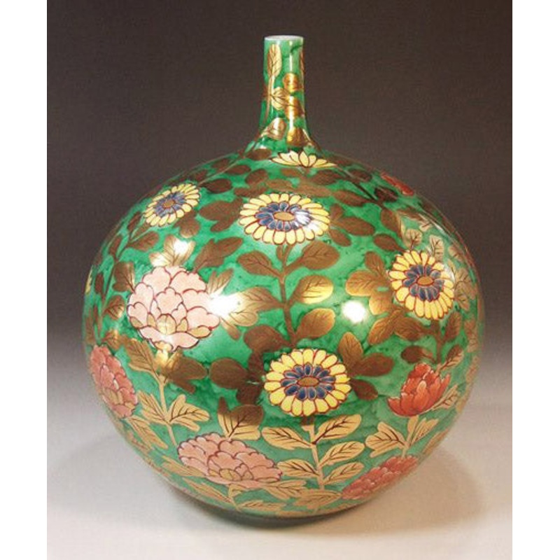 Fujii Kinsai Arita Japan – Somenishiki  Kinsai Chrysanthemum & Peony Vase 25.50 cm – Free Shipping