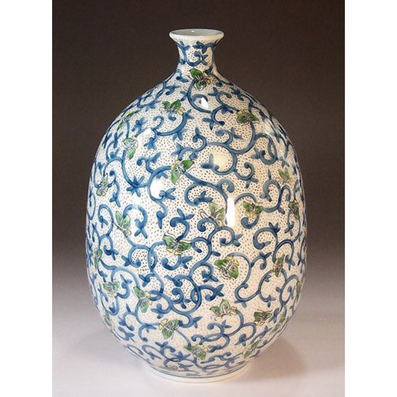 Fujii Kinsai Arita Japan – Somenishiki Kinsai Karakusa butterfly Vase 25.00 cm – Free Shipping