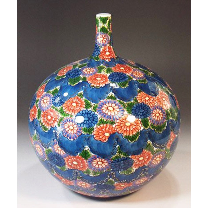 Fujii Kinsai Arita Japan – Somenishiki  Kinsai Kikuenzu (Chrysanthemum)  Vase 25.40 cm – Free Shipping