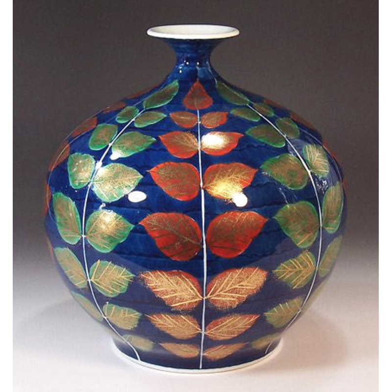 Fujii Kinsai Arita Japan – Somenishiki  Kinsai Konohae kazari kabin (Leaves) Vase 22.40 cm – Free Shipping