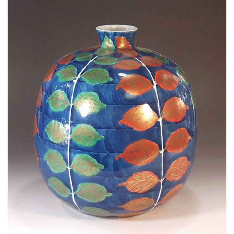 Fujii Kinsai Arita Japan – Somenishiki  Kinsai Konohae kazari kabin (Leaves) Vase 24.50 cm – Free Shipping