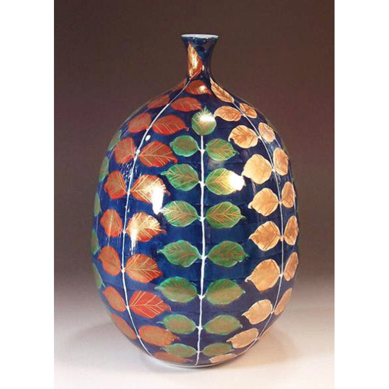 Fujii Kinsai Arita Japan – Somenishiki  Kinsai Konohae kazari kabin (Leaves) Vase 27.50 cm – Free Shipping