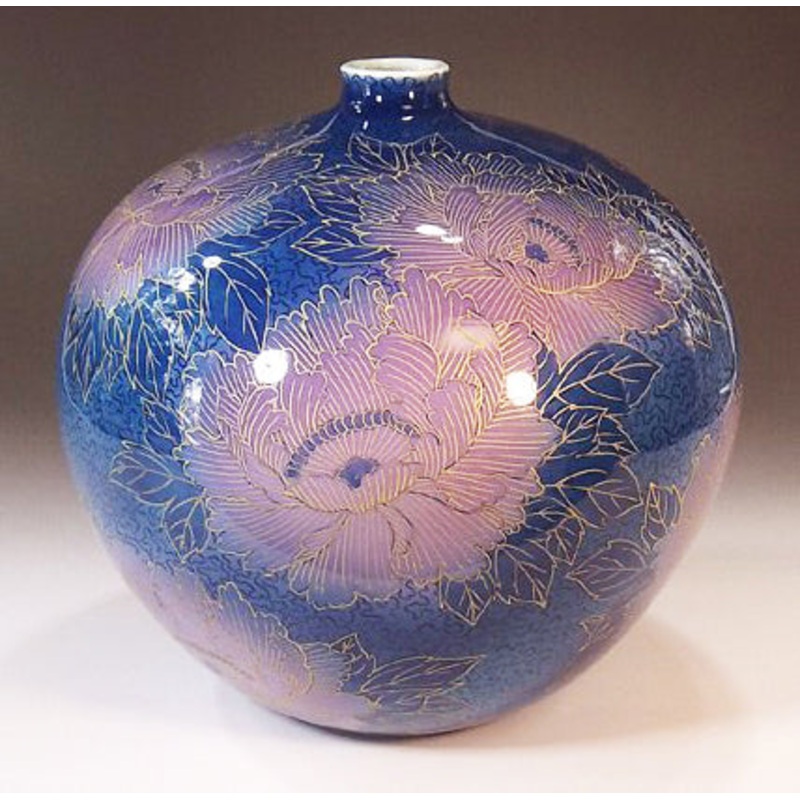 Fujii Kinsai Arita Japan – Somenishiki Kinsai Yurikou peony Vase 21.00 cm – Free Shipping