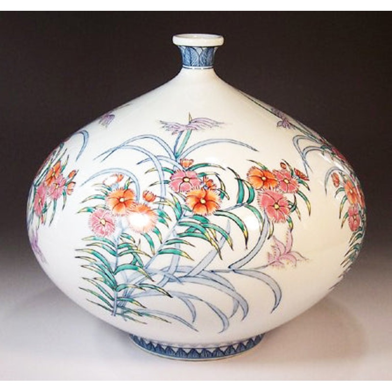 Fujii Kinsai Arita Japan – Somenishiki Nadeshiko Vase 23.00 cm – Free Shipping