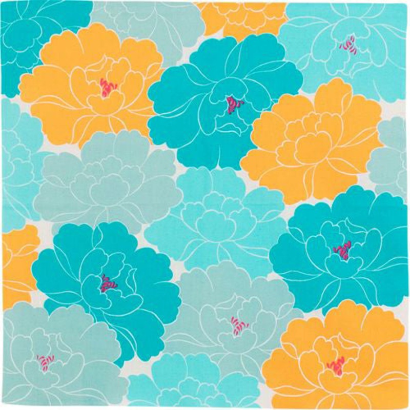 Himemusubi – Botan  (peony)    Blue  – Furoshiki   50 x 50 cm