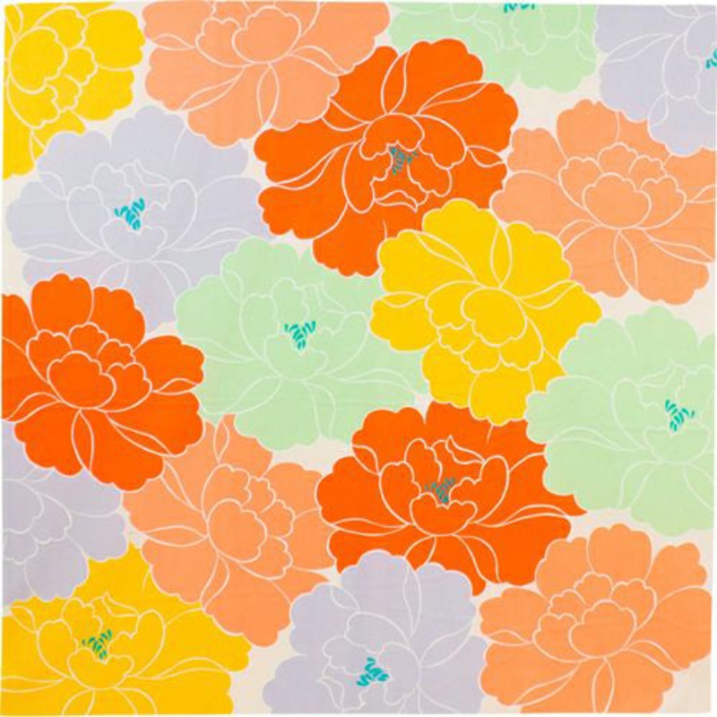 Himemusubi – Botan  (peony)    Orange  – Furoshiki   100 x 100 cm
