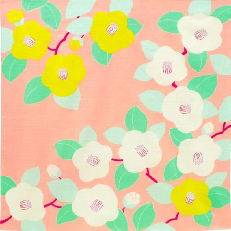 Himemusubi – Tubaki  (camellia)    Salmon pink  – Furoshiki   70 x 70 cm