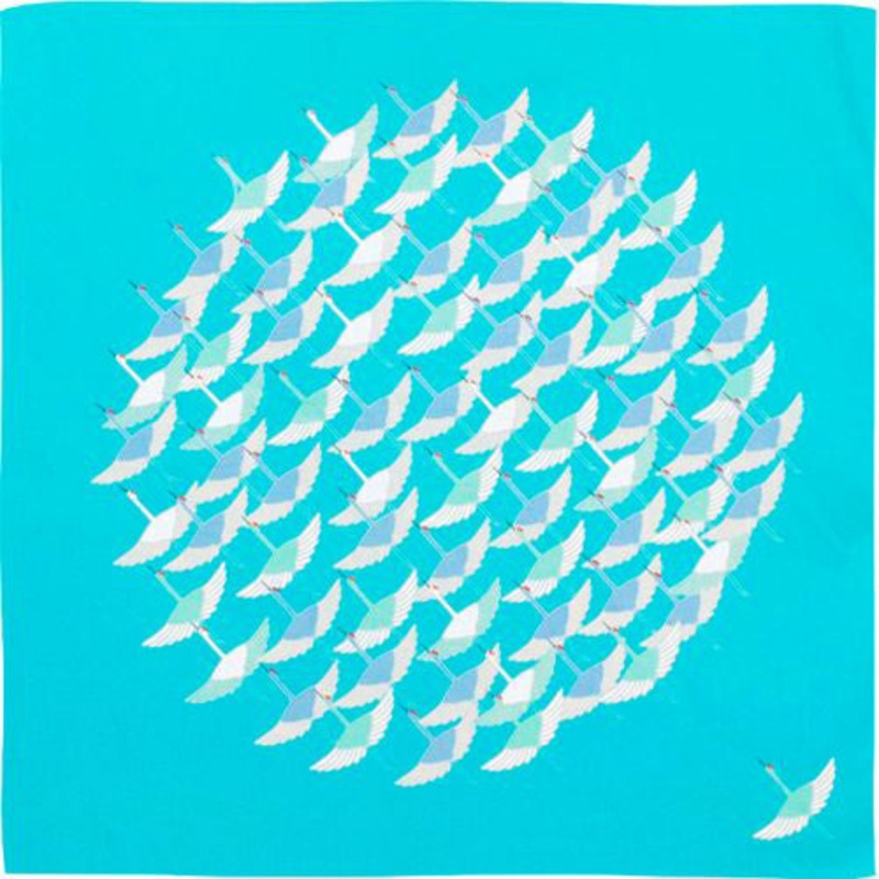 Himemusubi – Turu  (crane)     Turquoise – Furoshiki   50 x 50 cm