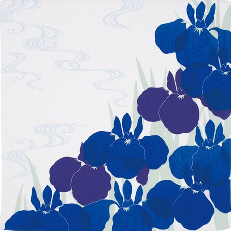 Koetsu Chirimen Yuzen – Kakitsubata 70    – Furoshiki  70 x 70 cm