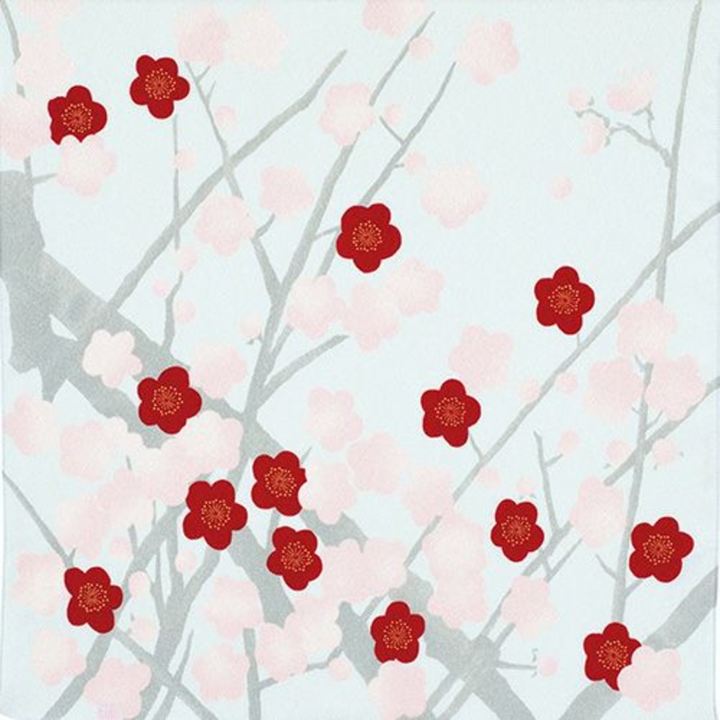 Koetsu Chirimen Yuzen – Ume (Plum) 70    – Furoshiki  70 x 70 cm