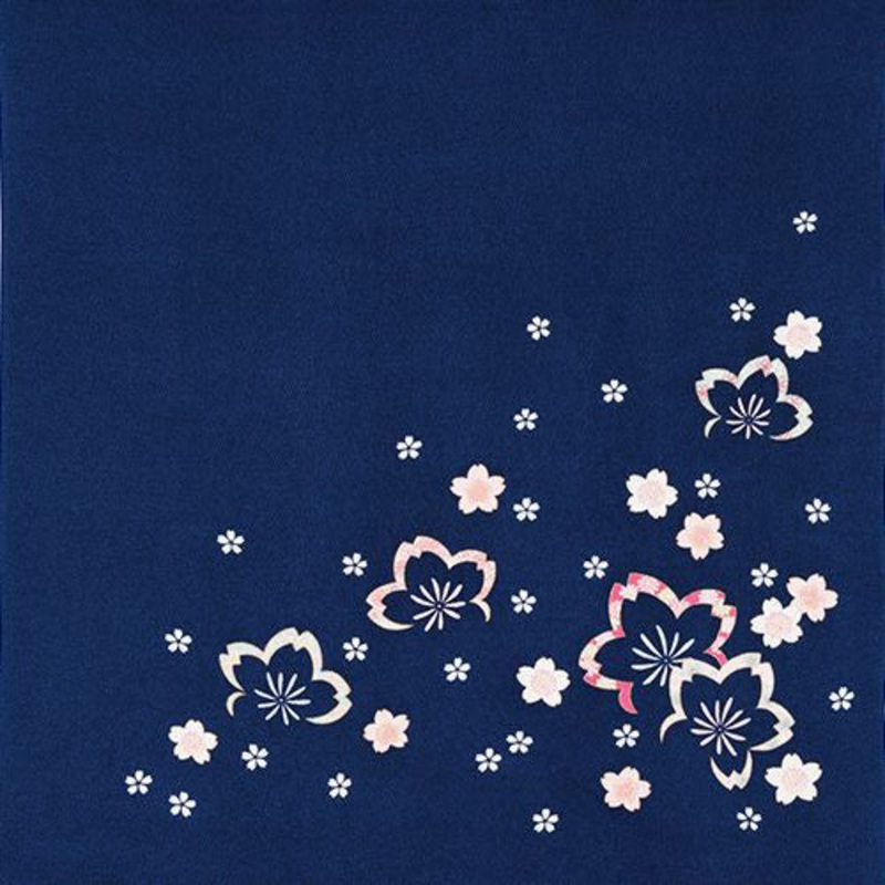 Rayon Chirimen – Koyomi  Chuya Sakura  Navy –   – Furoshiki  68 x 68 cm
