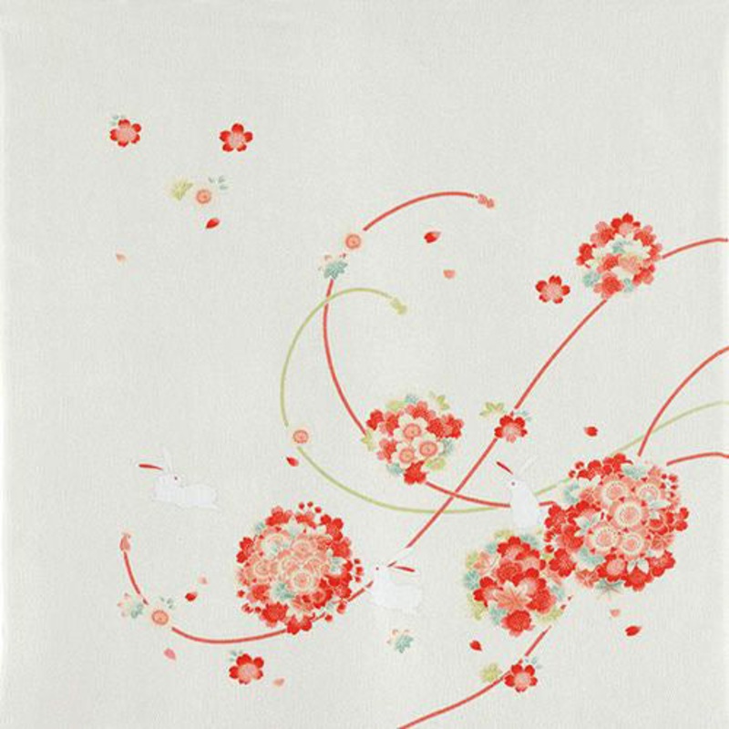 Rayon Chirimen – Koyomi Hanamari Usagi cream –   – Furoshiki  68 x 68 cm