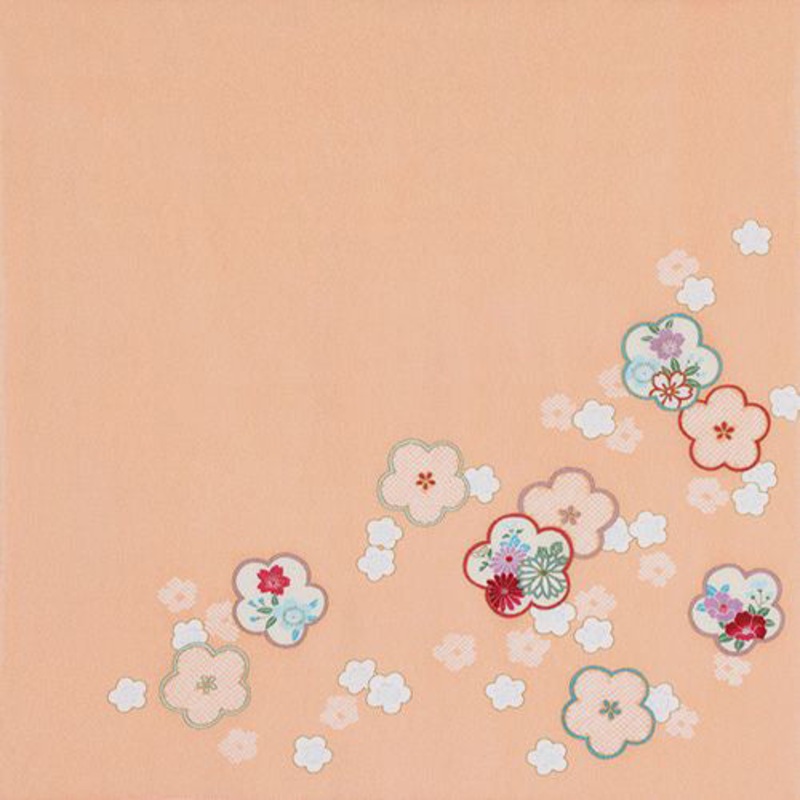 Rayon Chirimen – Koyomi Hikita Ume sango –   – Furoshiki  68 x 68 cm