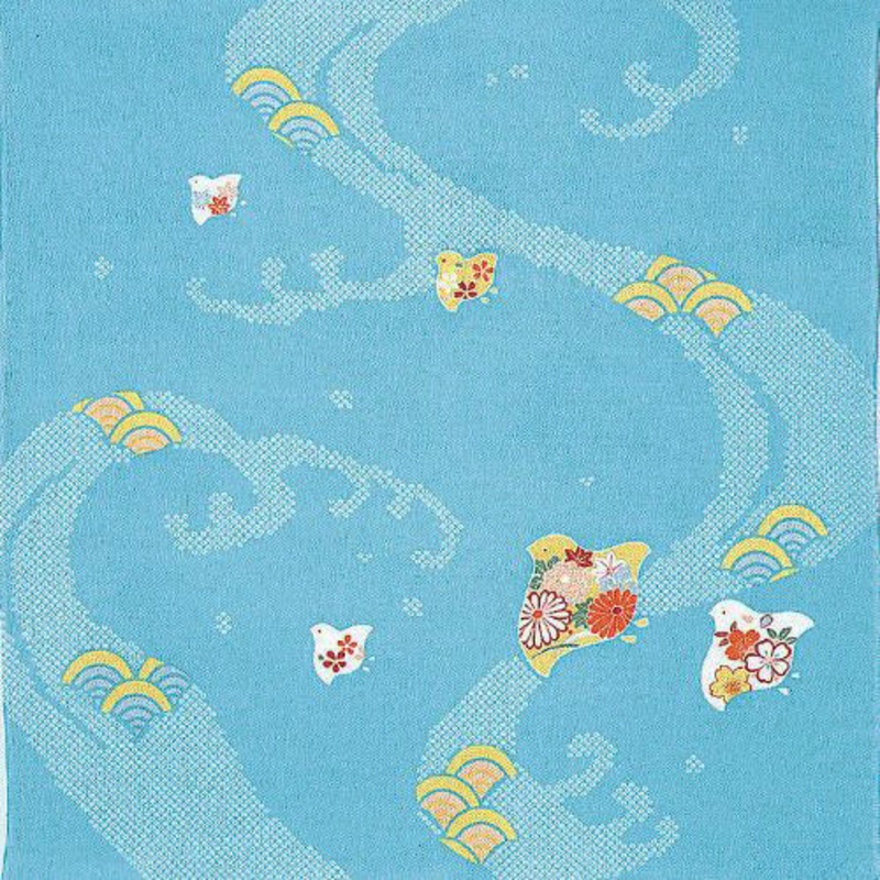 Rayon Chirimen – Koyomi Nami ni Chidori Mizuiro –    – Furoshiki  68 x 68 cm