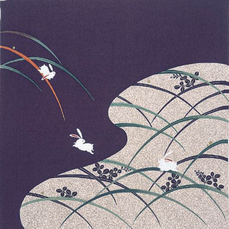 Rayon Chirimen – Koyomi Shiba Usagi purple –   – Furoshiki  68 x 68 cm