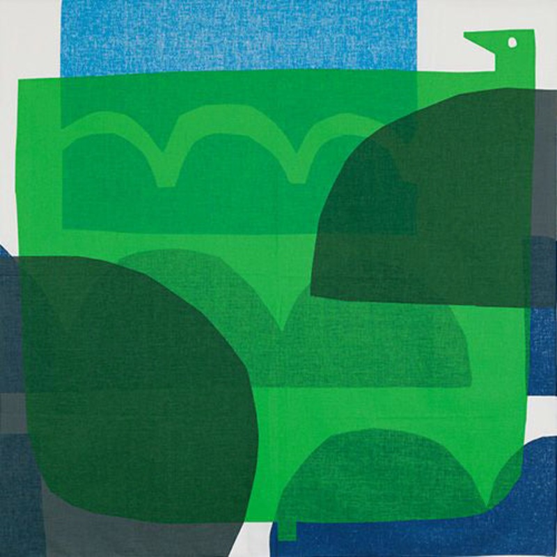 Suzuki Masaru – (Double Face)   WATER BIRD  green navy – Furoshiki   100 x 100 cm