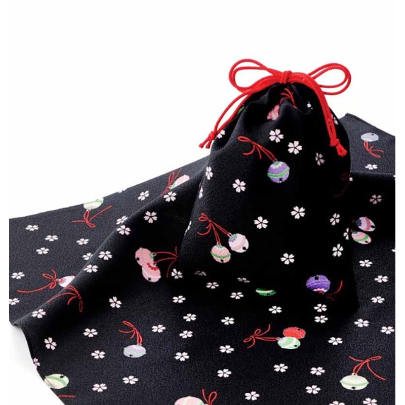Eco ClothFuroshiki and Drawstring Bag Set – Bell and cherry blossoms    – Furoshiki   70 x 70 cm