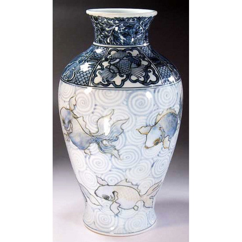 Fujii Kinsai Arita Japan – Kosometsuke Goldfish Vase 30.60 cm – Free Shipping
