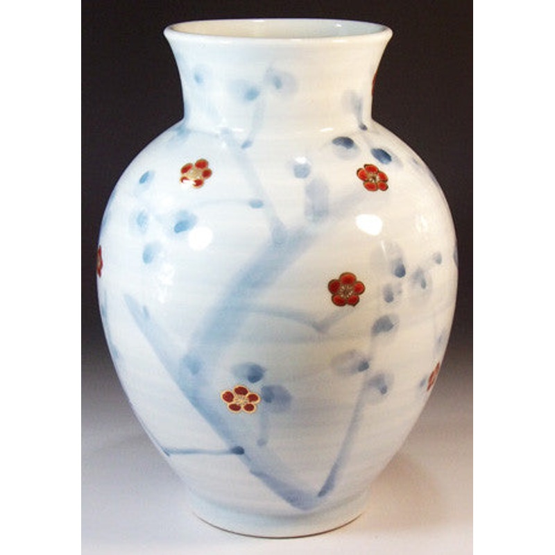 Fujii Kinsai Arita Japan – Somenishiki Kinsai Plum Vase 24.50 cm – Free Shipping