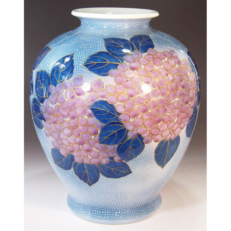 Fujii Kinsai Arita Japan – Somenishiki Kinsai Yurikou Hydrangea Vase 29.00 cm – Free Shipping
