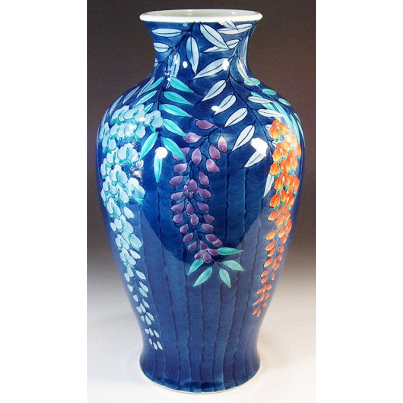 Fujii Kinsai Arita Japan – Somenishiki Wisteria Vase 30.60 cm – Free Shipping