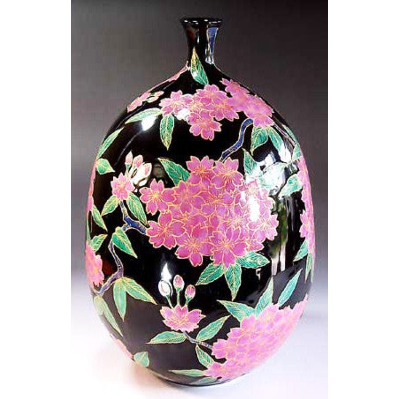 Fujii Kinsai Arita Japan – Tenmokuyu Kinsai Sakura  vase 27.50 cm  – Free Shipping