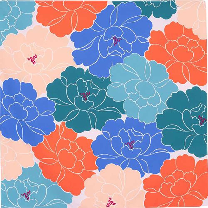 Himemusubi – Aqua Drop (Water repellent finish)  Botan  (peony)    (Blue Green)  – Furoshiki   70 x 70 cm