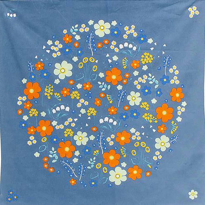 Himemusubi – Flower garden gray navy  – Furoshiki   100 x 100 cm