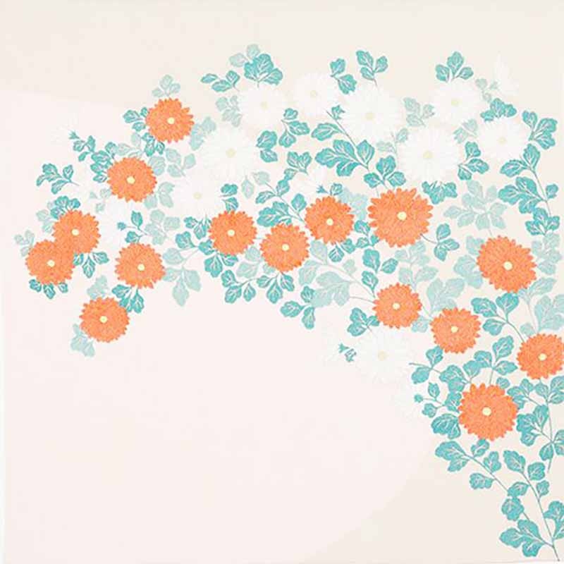 Koetsu Chirimen Yuzen –   Chrysanthemum Cream      – Furoshiki  70 x 70 cm
