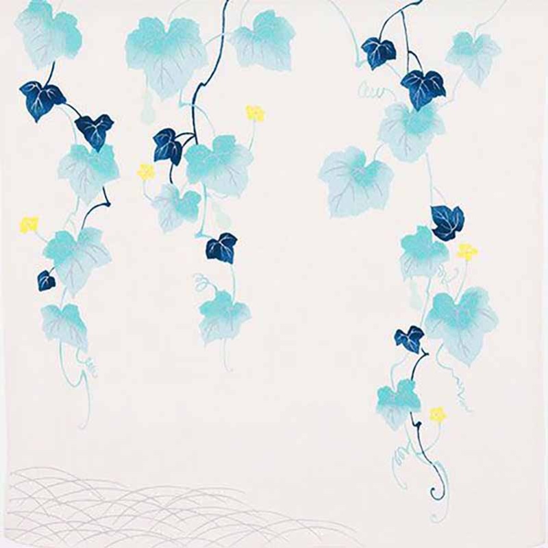 Koetsu Chirimen Yuzen – Ivy and gourd Usuki        – Furoshiki  70 x 70 cm