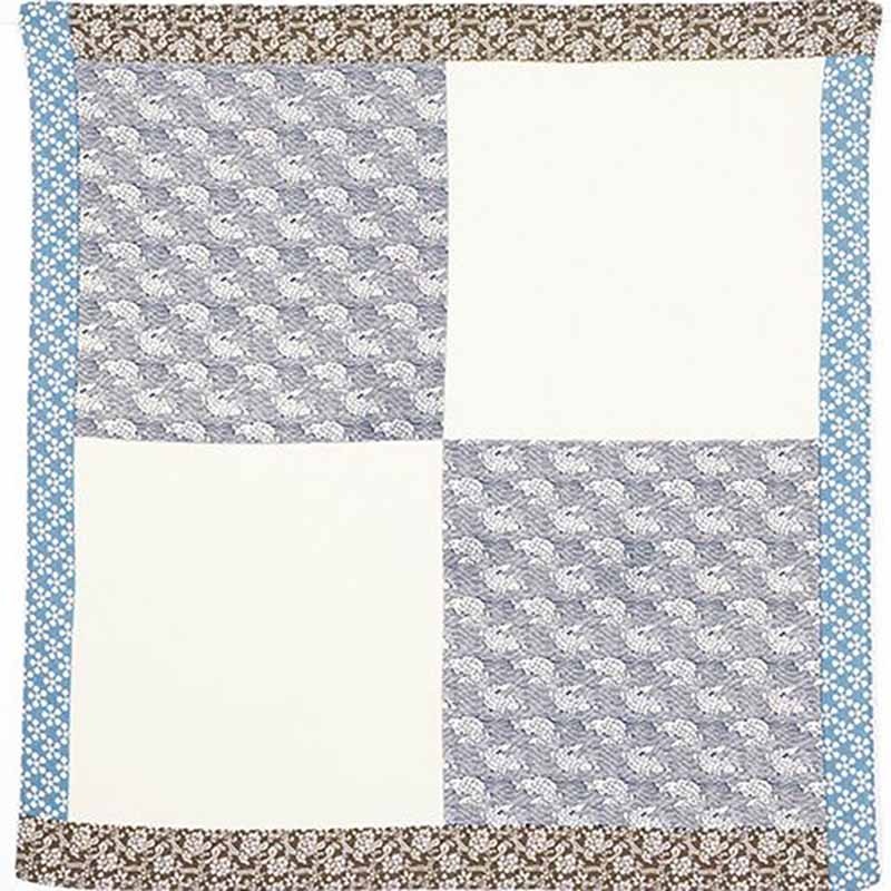 Koetsu Chirimen Yuzen –  Square cut specialty blue    – Furoshiki  70 x 70 cm
