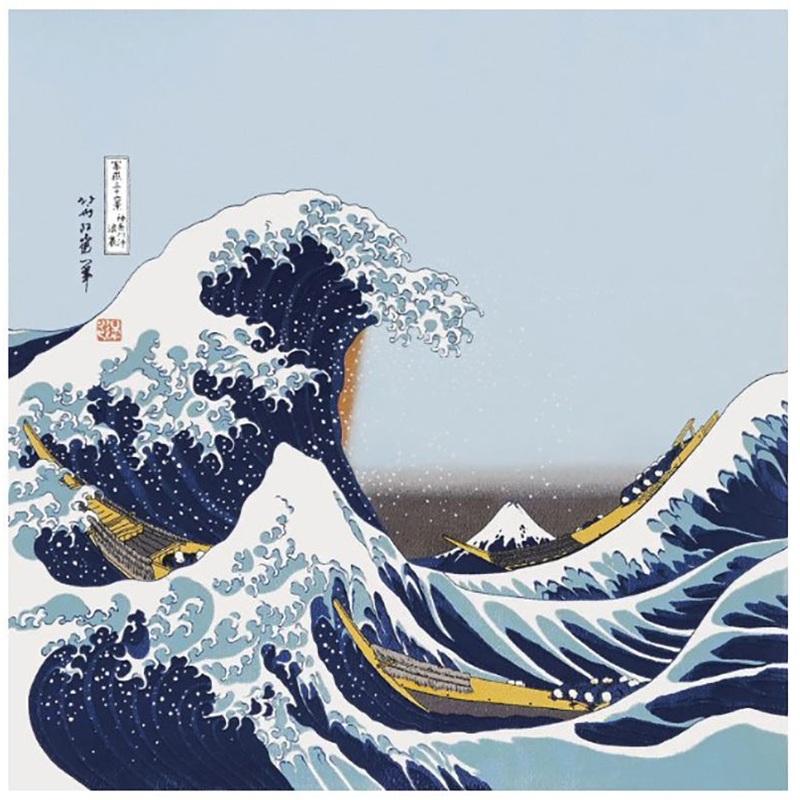 Chirimen Furoshiki – Hokusai   The Great Wave off Kanagawa   – Furoshiki (Japanese Wrapping Cloth)68 x 68 cm