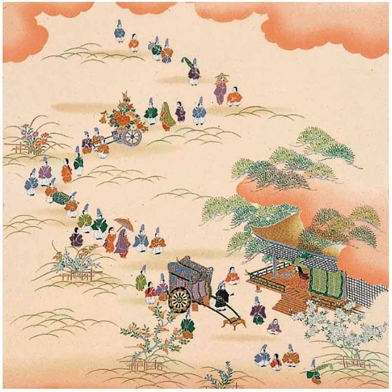 Chirimen Sansaku Furoshiki 100% silk  – Gidai Matsuri    – Furoshiki (Japanese Wrapping Cloth)68 x 68 cm