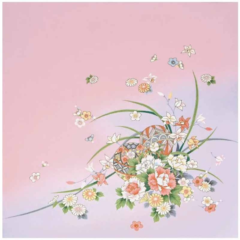 Chirimen Sansaku Furoshiki 100% silk  – Mari ni Hana    – Furoshiki (Japanese Wrapping Cloth)68 x 68 cm