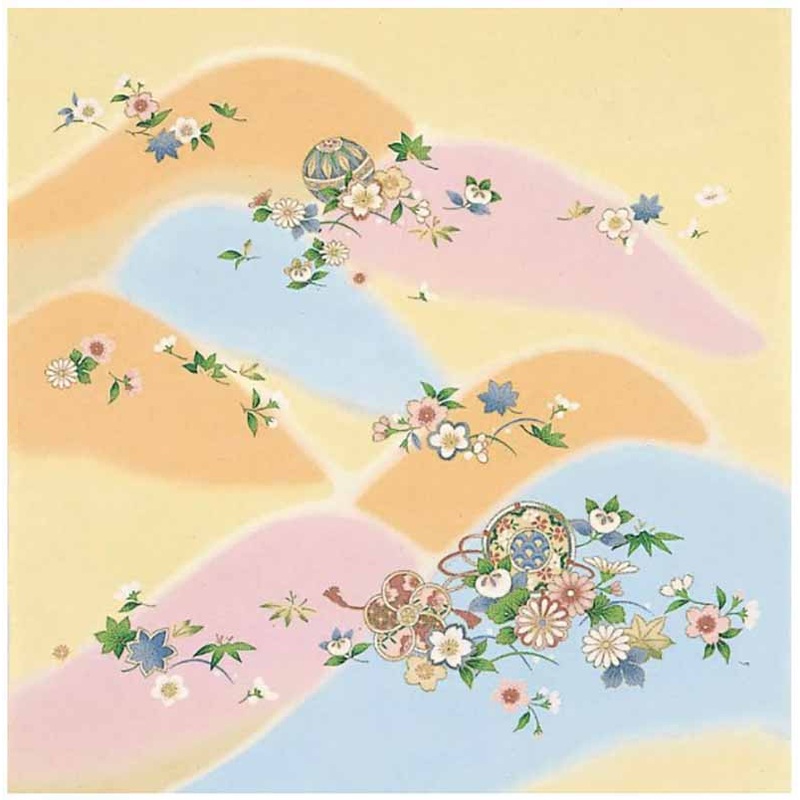 Chirimen Sansaku Furoshiki 100% silk  – Touyama ni Hana    – Furoshiki (Japanese Wrapping Cloth)68 x 68 cm