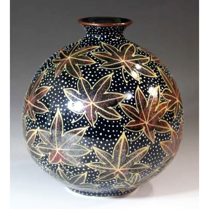 Fujii Kinsai Arita Japan – Tenmokuyu Kinsai  Ryusui Momiji  Vase 13.20 cm – Free Shipping