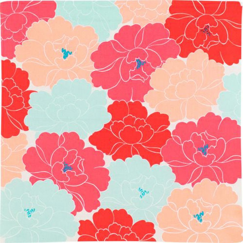 Himemusubi – Botan  (peony)    Red  – Furoshiki   50 x 50 cm