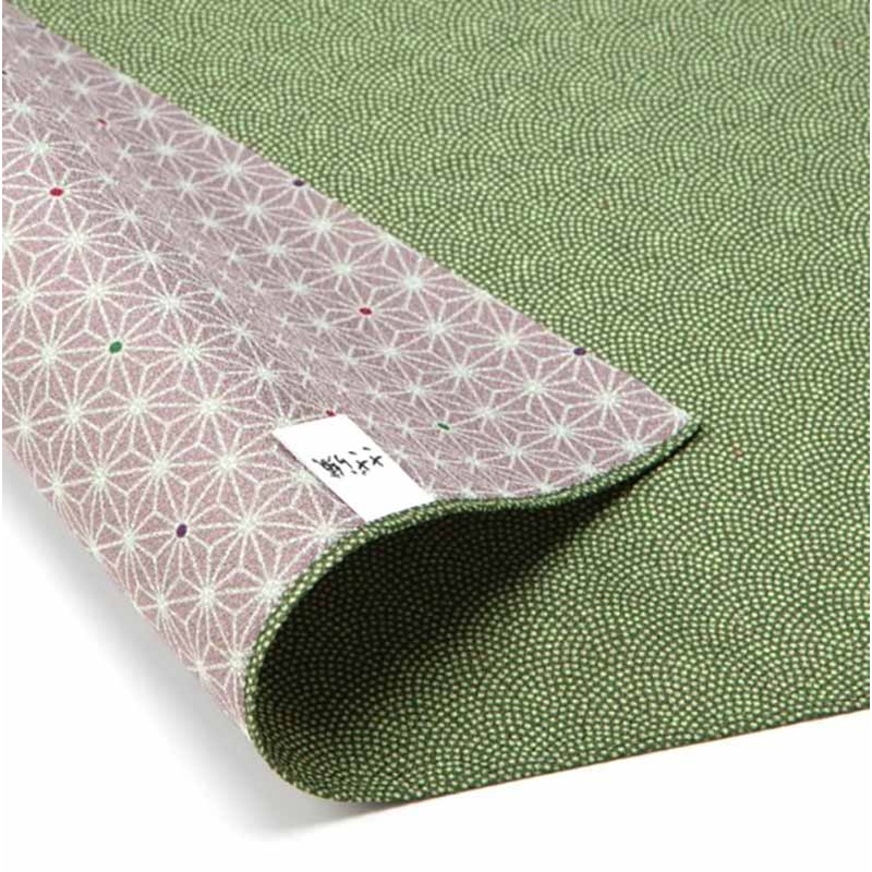 Komon – Double-Sided Dyeing – Samekomon x Asanoha  (Green x Fuji)   48 x 48 cm – Furoshiki (Japanese Wrapping Cloth)