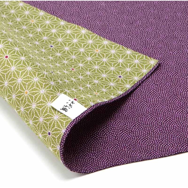 Komon – Double-Sided Dyeing – Samekomon x Asanoha  (Purple x  Rikyu)    48 x 48 cm – Furoshiki (Japanese Wrapping Cloth)