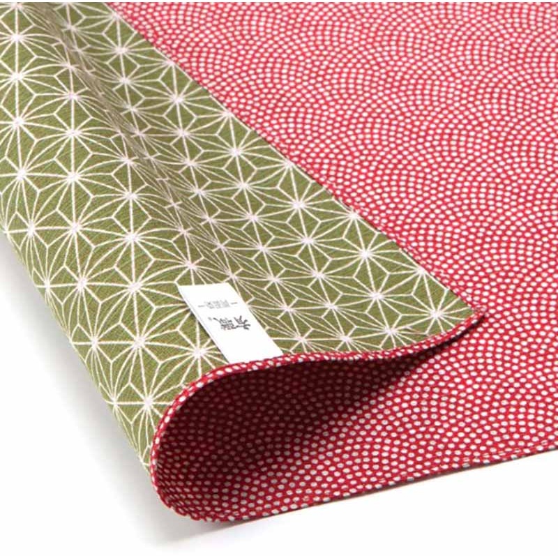Komon – Double-Sided Dyeing – Samekomon x Asanoha (Red x Rikyu) )   50 x 50 cm – Furoshiki (Japanese Wrapping Cloth)