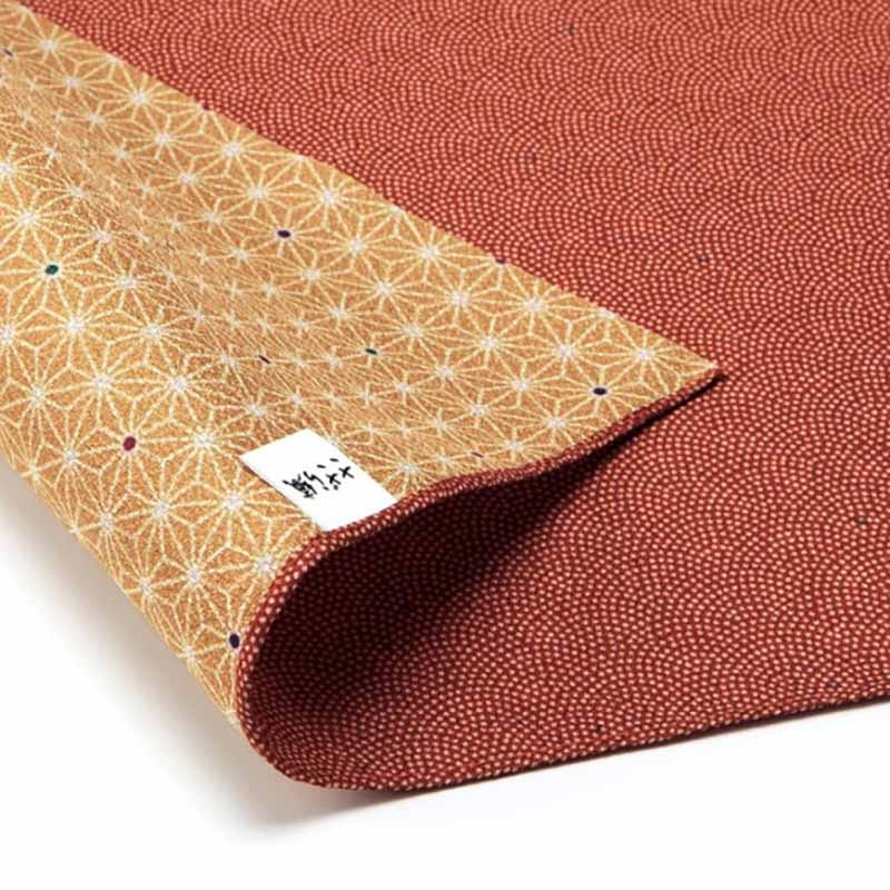 Komon – Double-Sided Dyeing – Samekomon x Asanoha  (Vermilion x Gold Brown)    74 x 74 cm – Furoshiki (Japanese Wrapping Cloth)