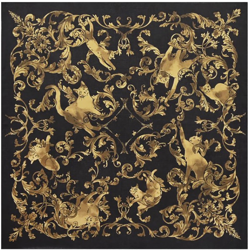 LaLaLu –  Cat Rondo / Black     – Furoshiki   97 x 97 cm