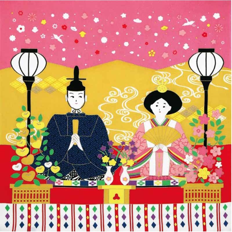 Saigiki Tango Chirimen Yusen  Furoshiki   – Hinamatsuri   – Furoshiki (Japanese Wrapping Cloth)68 x 68 cm