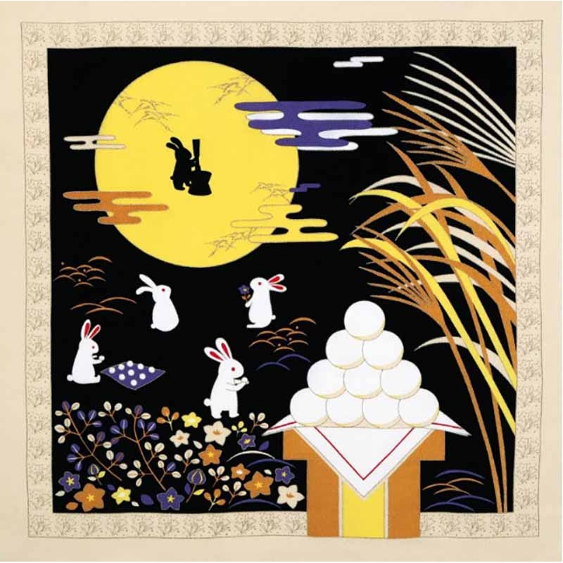 Saigiki Tango Chirimen Yusen  Furoshiki   – Moon viewing  – Furoshiki (Japanese Wrapping Cloth)68 x 68 cm