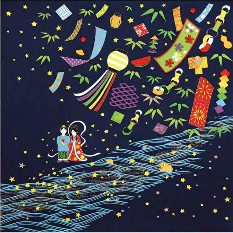 Saigiki Tango Chirimen Yusen  Furoshiki   – Tanabata  – Furoshiki (Japanese Wrapping Cloth)68 x 68 cm