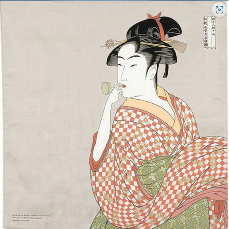 Sumidagawa – Kitagawa Utamaro- Woman blow Vidro  ()  – Furoshiki  70 x 70 cm