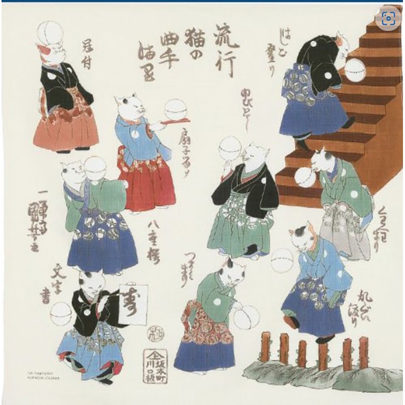 Sumidagawa –  Utagawa Kuniyoshi – Ryukou Neko no kyokudemari ( ) – Furoshiki  70 x 70 cm