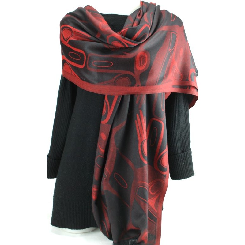 Eagle Hands Jacquard Shawl – Red/Black