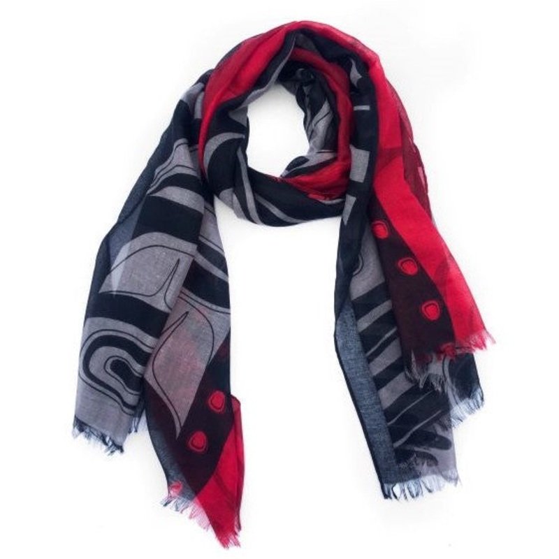 Raven Woven Shawl – Red/Black